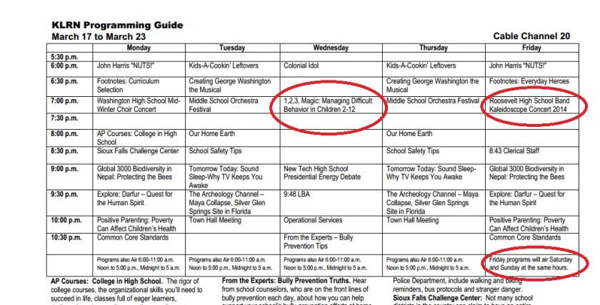 KLRN Schedule March 17 to 23 2014